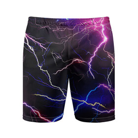 Мужские шорты спортивные с принтом НЕОНОВЫЕ МОЛНИИ в Ухте,  |  | color | colour | electricity | glim | glow | light | lights | neon | power | shine | молния | напряжение | неоновый | разряд | стихия | ток | удар | электричество