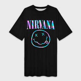 Платье-футболка 3D с принтом Nirvana(Спина) в Ухте,  |  | nirvana | гитара | голограмма | кобейн | курт | курт кобейн | музыка | неон | нирвана | рок | смайл