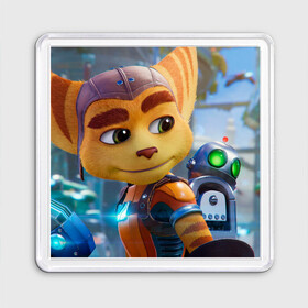 Магнит 55*55 с принтом Ratchet & Clank Rift Apart в Ухте, Пластик | Размер: 65*65 мм; Размер печати: 55*55 мм | Тематика изображения на принте: ratchet  clank rift apart | игра | персонаж | рисунок