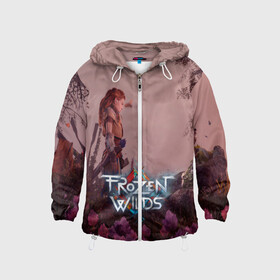 Детская ветровка 3D с принтом HORIZON ZERO DAWN в Ухте, 100% полиэстер | подол и капюшон оформлены резинкой с фиксаторами, по бокам два кармана без застежек, один потайной карман на груди | Тематика изображения на принте: aloy | antasy girl | art | artwork | digital art | fantasy | horizon | horizon: zero dawn | landscape | tallneck | warrior fantasy | weapon | zero dawn