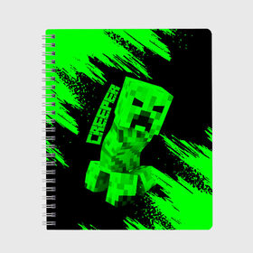 Тетрадь с принтом MINECRAFT CREEPER в Ухте, 100% бумага | 48 листов, плотность листов — 60 г/м2, плотность картонной обложки — 250 г/м2. Листы скреплены сбоку удобной пружинной спиралью. Уголки страниц и обложки скругленные. Цвет линий — светло-серый
 | creeper | game | minecraft | блоки | игра | квадраты | компьютерная | крипер | криппер | майнкрафт | огонь