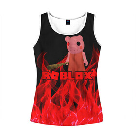 Женская майка 3D с принтом ROBLOX: PIGGI. в Ухте, 100% полиэстер | круглая горловина, прямой силуэт, длина до линии бедра | game | gamer | logo | minecraft | piggi | roblox | simulator | игра | конструктор | лого | пигги | свинья | симулятор | строительство | фигура