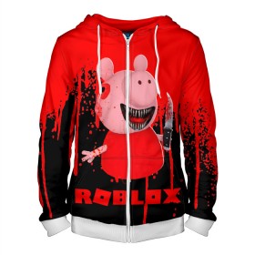 Мужская толстовка 3D на молнии с принтом Roblox piggy/Свинка Пигги. в Ухте, 100% полиэстер | длина до линии бедра, манжеты и пояс оформлены мягкой тканевой резинкой, двухслойный капюшон со шнурком для регулировки, спереди молния, по бокам два кармана | Тематика изображения на принте: game | gamer | logo | minecraft | piggi | roblox | simulator | игра | конструктор | лого | пигги | свинья | симулятор | строительство | фигура