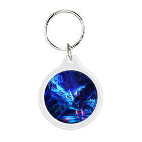 Брелок круглый ВОЛК В НЕОНЕ(D): в Ухте, пластик и полированная сталь | круглая форма, металлическое крепление в виде кольца | wolf | волк | волки | волчица | животные | одинокий волк