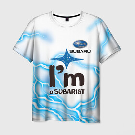 Мужская футболка 3D с принтом SUBARU в Ухте, 100% полиэфир | прямой крой, круглый вырез горловины, длина до линии бедер | subarist | subaru | авто | гонки | машины | молнии | надпись | субарист | субару | тачки | текст | фраза | японец