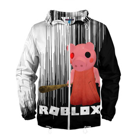 Мужская ветровка 3D с принтом Roblox piggy/Свинка Пигги. в Ухте, 100% полиэстер | подол и капюшон оформлены резинкой с фиксаторами, два кармана без застежек по бокам, один потайной карман на груди | game | gamer | logo | minecraft | piggi | roblox | simulator | игра | конструктор | лого | пигги | свинья | симулятор | строительство | фигура