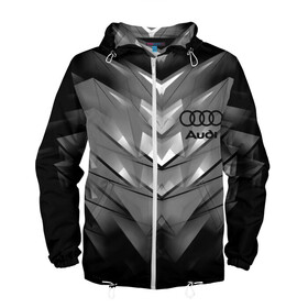 Мужская ветровка 3D с принтом AUDI. в Ухте, 100% полиэстер | подол и капюшон оформлены резинкой с фиксаторами, два кармана без застежек по бокам, один потайной карман на груди | Тематика изображения на принте: abstract | audi | auto | brand | car | geometry | sport | texture | абстракция | авто | автомобильные | ауди | бренд | геометрия | классика | машины | модные | спорт | стиль | текстура