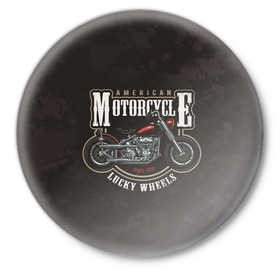 Значок с принтом American Motorcycle (Z) в Ухте,  металл | круглая форма, металлическая застежка в виде булавки | 2020 | auto | bike | moto | motorcycle | sport | авто | автомобиль | автомобильные | байк | бренд | марка | машины | мото | мотоциклы | спорт