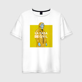 Женская футболка хлопок Oversize с принтом БУМАЖНЫЙ ДОМ в Ухте, 100% хлопок | свободный крой, круглый ворот, спущенный рукав, длина до линии бедер
 | bella ciao | berlin | denver | helsinki | la casa de papel | moscow | nairobi | netflix | oslo | professor | rio | spain | tokyo | белла чао | берлин | бумажный дом | денвер | испания | лиссабон | москва | найроби | нетфликс | осло | палермо