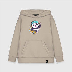 Детская толстовка хлопок с принтом Панда скейтер в Ухте, 100% хлопок | Круглый горловой вырез, эластичные манжеты, пояс, капюшен | весёлая панда | милая панда | панда | панда на скейте | панда скейтер | радостная панда | скейт | скейтер