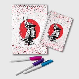 Блокнот с принтом Самурай в каплях крови (Z) в Ухте, 100% бумага | 48 листов, плотность листов — 60 г/м2, плотность картонной обложки — 250 г/м2. Листы скреплены удобной пружинной спиралью. Цвет линий — светло-серый
 | samurai | буке | воин | вояк | мононофу | мститель | мушя | ниндзя | сабурай | самурай | самурай в крови | слуга | солдат | цувамоно