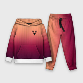 Детский костюм 3D (с толстовкой) с принтом The Gradient Of Deer в Ухте,  |  | Тематика изображения на принте: casual | the gradient of deer | голова оленя | градиент | олень | полоски | тренд