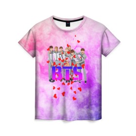 Женская футболка 3D с принтом БТС | BTS в Ухте, 100% полиэфир ( синтетическое хлопкоподобное полотно) | прямой крой, круглый вырез горловины, длина до линии бедер | bangtan boys | bt21 | bts | bts army | j hope | jimin | jin | jungkook | k pop | korea | korean | pink bts | rap monster | rapmon | suga | v | бтс | кей | корейские | корея | кэй | музыканты | поп | розовая | стикеры