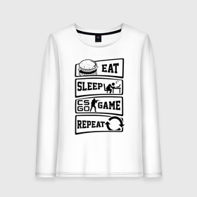 Женский лонгслив хлопок с принтом Eat Sleep CS GO repeat в Ухте, 100% хлопок |  | counter strike global | cs go | eat | game | sleep | контра | кс | кс го