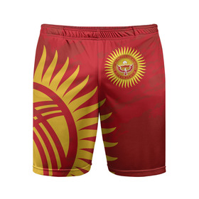 Мужские шорты спортивные с принтом Киргизия в Ухте,  |  | asia | coat of arms | eagle | kgz | kyrgyz republic | kyrgyzstan | ornament | state | sun | азия | герб | государство | киргизия | киргизская республика | кыргыз республикасы | кыргызстан | орел | орнамент | солнце