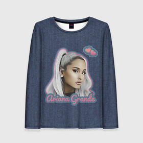 Женский лонгслив 3D с принтом Ariana Grande Jeans в Ухте, 100% полиэстер | длинные рукава, круглый вырез горловины, полуприлегающий силуэт | ariana grande | grande | heart | jeans | pink | team | ариана гранде | гранде | джинса | джинсовый | джинсы | для фанатов | надпись | попса | розовый | сердечки | синий | текстура | фанатам