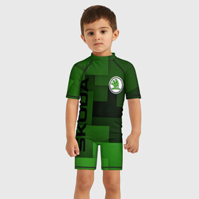 Детский купальный костюм 3D с принтом SKODA. в Ухте, Полиэстер 85%, Спандекс 15% | застежка на молнии на спине | abstract | auto | brand | car | geometry | skoda | sport | texture | абстракция | авто | автомобильные | бренд | геометрия | классика | машины | модные | спорт | стиль | текстура | шкода