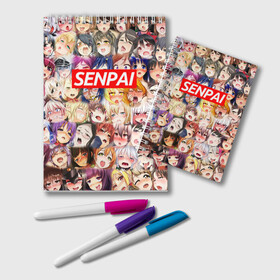 Блокнот с принтом SENPAI СЕНПАЙ в Ухте, 100% бумага | 48 листов, плотность листов — 60 г/м2, плотность картонной обложки — 250 г/м2. Листы скреплены удобной пружинной спиралью. Цвет линий — светло-серый
 | Тематика изображения на принте: ahegao | kawai | kowai | oppai | otaku | senpai | sugoi | waifu | yandere | ахегао | ковай | отаку | семпай | сенпай | сэмпай | яндере