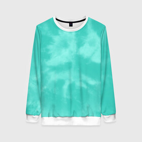 Женский свитшот 3D с принтом Бирюзовый ТАЙ ДАЙ в Ухте, 100% полиэстер с мягким внутренним слоем | круглый вырез горловины, мягкая резинка на манжетах и поясе, свободная посадка по фигуре | summer | tie dye | акварель | бирюзовый тай дай | лето | разноцветная | тай дай | тайдай | яркая