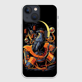Чехол для iPhone 13 mini с принтом ВОРОН СТИМПАНК в Ухте,  |  | dark | ворон | луна | мечи | мрак | ночь | самурай | стимпанк