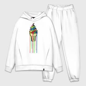 Мужской костюм хлопок OVERSIZE с принтом МОРОЖЕНОЕ РАДУГА в Ухте,  |  | icecream | rainbow | граффити | мороженое | радуга | разноцветное