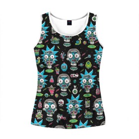 Женская майка 3D с принтом Rick and Morty World в Ухте, 100% полиэстер | круглая горловина, прямой силуэт, длина до линии бедра | birdperson | cn_2563527_019061 | justin roiland | mister misix | morty smith | portal | rick and morty | rick sanchez | vdgerir | морти | пиксели | пиксель | рик