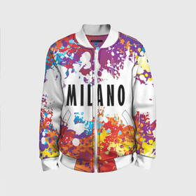 Детский бомбер 3D с принтом Milano в Ухте, 100% полиэстер | застегивается на молнию, по бокам два кармана без застежек, мягкие манжеты, по низу бомбера и на воротнике — эластичная резинка | fashion | italy | milano | paint | vanguard | авангард | италия | краска | милан | мода | надпись | текст | фраза