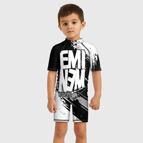 Детский купальный костюм 3D с принтом Eminem в Ухте, Полиэстер 85%, Спандекс 15% | застежка на молнии на спине | aftermath | hip | hop | kamikaze | music | music to be murdered by | rap | remastered | vevo | маршалл брюс мэтерс | слим шейди | эминем