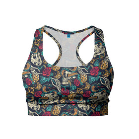 Женский спортивный топ 3D с принтом Тату узор черепа и змеи в Ухте, 82% полиэстер, 18% спандекс Ткань безопасна для здоровья, позволяет коже дышать, не мнется и не растягивается |  | домино | животных | змеи | змея | ключ | ключи | кобра | кости | кошка | ласточки | лепестки | паттерн | роза | розы | татумашинка | узор | череп | черепа