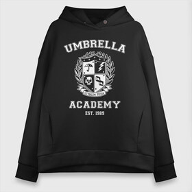 Женское худи Oversize хлопок с принтом Академия Амбрелла в Ухте, френч-терри — 70% хлопок, 30% полиэстер. Мягкий теплый начес внутри —100% хлопок | боковые карманы, эластичные манжеты и нижняя кромка, капюшон на магнитной кнопке | Тематика изображения на принте: umbrella | umbrella academy | академия амбрелла | амбрелла | герб