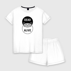Женская пижама с шортиками хлопок с принтом Shredinger cat в Ухте, 100% хлопок | футболка прямого кроя, шорты свободные с широкой мягкой резинкой | engineer | math | nerd | sience | инженер | кот шрёдингера