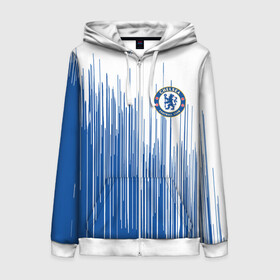 Женская толстовка 3D на молнии с принтом CHELSEA. в Ухте, 100% полиэстер | длина до линии бедра, манжеты и пояс оформлены мягкой тканевой резинкой, двухслойный капюшон со шнурком для регулировки, спереди молния, по бокам два кармана | chelsea | fc | football | football club | sport | английский футбольный клуб | лондон | спорт | уефа | униформа | фирменные цвета | фк | фулема | футбол | футбольный клуб | челси