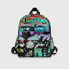 Детский рюкзак 3D с принтом ГЛИТЧ   GLITCH ЗАСТАВКА в Ухте, 100% полиэстер | лямки с регулируемой длиной, сверху петелька, чтобы рюкзак можно было повесить на вешалку. Основное отделение закрывается на молнию, как и внешний карман. Внутри дополнительный карман. По бокам два дополнительных кармашка | abstraction | geometry | optic | optical | pattern | visual | абстракция | геометрия | линии | оптический узор | психоделика | текстуры | узор