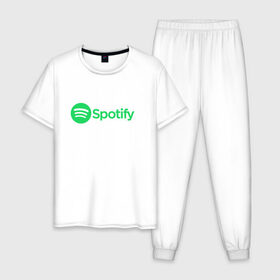 Мужская пижама хлопок с принтом Spotify в Ухте, 100% хлопок | брюки и футболка прямого кроя, без карманов, на брюках мягкая резинка на поясе и по низу штанин
 | spotify | арт | лого | спотифай