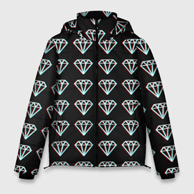 Мужская зимняя куртка 3D с принтом Diamonds Glitch в Ухте, верх — 100% полиэстер; подкладка — 100% полиэстер; утеплитель — 100% полиэстер | длина ниже бедра, свободный силуэт Оверсайз. Есть воротник-стойка, отстегивающийся капюшон и ветрозащитная планка. 

Боковые карманы с листочкой на кнопках и внутренний карман на молнии. | Тематика изображения на принте: diamond | glitch | glitch diamond | rgb | алмаз | глитч | глич