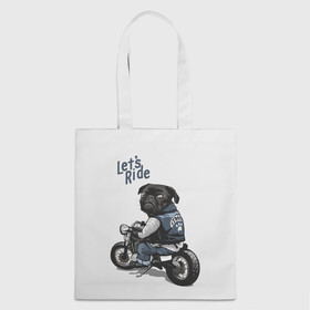 Шоппер 3D с принтом Pug Rider | Байкер Мопс (Z) в Ухте, 100% полиэстер | Плотность: 200 г/м2; Размер: 34×35 см; Высота лямок: 30 см | dog | doggie | doggy | mops | pug | декоративная собака | друг человека | другу | кинолог | лабрадор | малые молоссоиды | мопс | мопсик | мохнатый | пес | пёсель | пёсик | подарок | подруге | собака | собакен | собаки