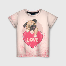 Детская футболка 3D с принтом Love Pug (Z) в Ухте, 100% гипоаллергенный полиэфир | прямой крой, круглый вырез горловины, длина до линии бедер, чуть спущенное плечо, ткань немного тянется | dog | doggie | doggy | mops | pug | декоративная собака | друг человека | другу | кинолог | лабрадор | малые молоссоиды | мопс | мопсик | мохнатый | пес | пёсель | пёсик | подарок | подруге | собака | собакен | собаки