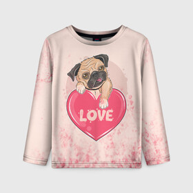 Детский лонгслив 3D с принтом Love Pug (Z) в Ухте, 100% полиэстер | длинные рукава, круглый вырез горловины, полуприлегающий силуэт
 | dog | doggie | doggy | mops | pug | декоративная собака | друг человека | другу | кинолог | лабрадор | малые молоссоиды | мопс | мопсик | мохнатый | пес | пёсель | пёсик | подарок | подруге | собака | собакен | собаки