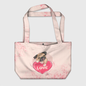 Пляжная сумка 3D с принтом Love Pug | Люблю мопса (Z) в Ухте, 100% полиэстер | застегивается на металлическую кнопку; внутренний карман застегивается на молнию. Стенки укреплены специальным мягким материалом, чтобы защитить содержимое от несильных ударов
 | dog | doggie | doggy | mops | pug | декоративная собака | друг человека | другу | кинолог | лабрадор | малые молоссоиды | мопс | мопсик | мохнатый | пес | пёсель | пёсик | подарок | подруге | собака | собакен | собаки
