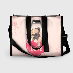 Сумка-шоппер 3D с принтом Love Pug (Z) в Ухте, 100% полиэстер | застегивается на металлическую кнопку; внутренний карман застегивается на молнию. Стенки укреплены специальным мягким материалом, чтобы защитить содержимое от несильных ударов
 | dog | doggie | doggy | mops | pug | декоративная собака | друг человека | другу | кинолог | лабрадор | малые молоссоиды | мопс | мопсик | мохнатый | пес | пёсель | пёсик | подарок | подруге | собака | собакен | собаки