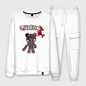 Мужской костюм хлопок с принтом Свинка Пигги из Roblox в Ухте, 100% хлопок | на свитшоте круглая горловина, мягкая резинка по низу. Брюки заужены к низу, на них два вида карманов: два “обычных” по бокам и два объемных, с клапанами, расположенные ниже линии бедра. Брюки с мягкой трикотажной резинкой на поясе и по низу штанин. В поясе для дополнительного комфорта — широкие завязки | pig | piggi | roblox | svinka | игра | пигги