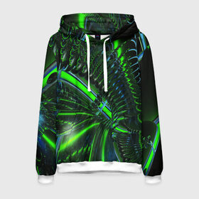 Мужская толстовка 3D с принтом DIGITAL NEON GREEN в Ухте, 100% полиэстер | двухслойный капюшон со шнурком для регулировки, мягкие манжеты на рукавах и по низу толстовки, спереди карман-кенгуру с мягким внутренним слоем. | abstract | abstraction | color | fractal | geometry | paitnt | psy | rdtktr | абстракция | геометрия | краски | неоновые | психоделика | фрактал