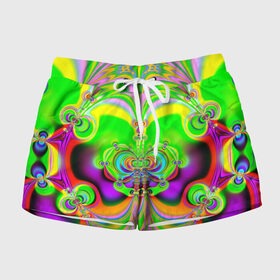 Женские шорты 3D с принтом КИСЛОТНЫЙ ФРАКТАЛ ГЕОМЕТРИЯ в Ухте, 100% полиэстер | прямой крой, два кармана без застежек по бокам. Мягкая трикотажная резинка на поясе, внутри которой широкие завязки. Длина до середины бедра | abstract | abstraction | color | fractal | geometry | paitnt | psy | rdtktr | абстракция | геометрия | краски | неоновые | психоделика | фрактал