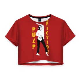 Женская футболка Crop-top 3D с принтом Pulp Fiction в Ухте, 100% полиэстер | круглая горловина, длина футболки до линии талии, рукава с отворотами | актеры | бандиты | боевик | бульварное | винсент | герои | девяностые | джулс | знаменитости | кинофильм | комедия | криминал | криминальное | лихие | логотип | миа | персонажи | преступники | ретро