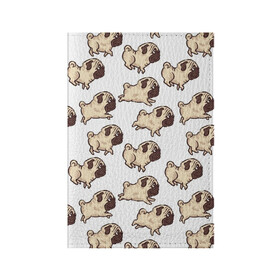 Обложка для паспорта матовая кожа Мопсики: в Ухте, натуральная матовая кожа | размер 19,3 х 13,7 см; прозрачные пластиковые крепления | арт | бег | бегут | мопс | мопсы | рисунок | собака | собаки