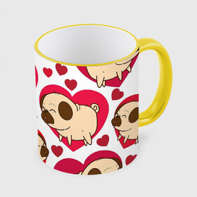 Кружка с полной запечаткой с принтом Мопсики в Ухте, керамика | ёмкость 330 мл | Тематика изображения на принте: арт | любовь | мопс | мопсики | рисунок | сердца | сердце | собака | собаки | собачки