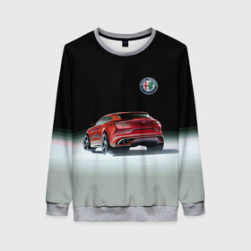 Женский свитшот 3D с принтом Alfa Romeo в Ухте, 100% полиэстер с мягким внутренним слоем | круглый вырез горловины, мягкая резинка на манжетах и поясе, свободная посадка по фигуре | alfa romeo | car | italy | motorsport | prestige | автоспорт | альфа ромео | италия | престиж