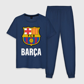 Мужская пижама хлопок с принтом BARCA в Ухте, 100% хлопок | брюки и футболка прямого кроя, без карманов, на брюках мягкая резинка на поясе и по низу штанин
 | barcelona | champions | fc | fc barcelona 20 21 | fcb | football club | league | lionel | messi | spain | sport | барселона | испания | лига | лионель | месси | спортивные | униформа | фирменые цвета | фк | футбольный клуб | чемпионов
