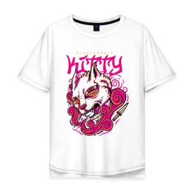 Мужская футболка хлопок Oversize с принтом Bad Kitty в Ухте, 100% хлопок | свободный крой, круглый ворот, “спинка” длиннее передней части | bad | casual | cat | cats | kitten | kitty | pussy | pussycat | style | trend | trendy | urban | в трендах | городской | граффити | кот | котенок | кошка | на стиле | нож | опасная | с ножем | с ножом | стиль | тренд | тренды | уличн