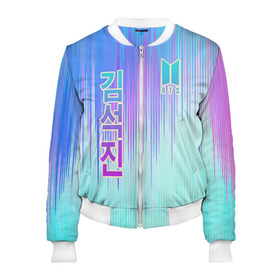 Женский бомбер 3D с принтом BTS в Ухте, 100% полиэстер | застегивается на молнию, по бокам два кармана без застежек, мягкие манжеты, по низу бомбера и на воротнике — эластичная резинка | bangtan | bighit | boy | fake love | j hope | jimin | jin | jungkook | korea | kpop | live | luv | mic drop | rm | suga | v | with | бтс | кей | поп